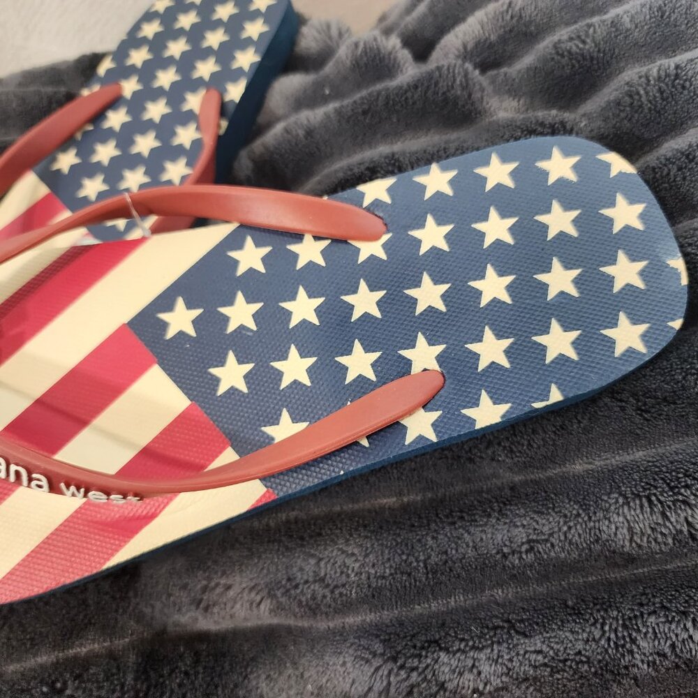 Montana West Red White and Blue Stars and Stripes Womens Flip Flops Size L 9/10 - Picture 8 of 16